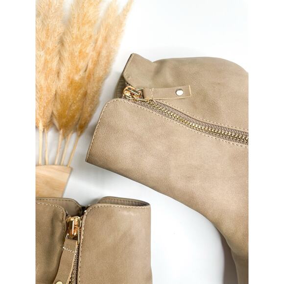 Diba Leather Ankle Boots Size 8.5 Tan Heeled Double Zip Western - Picture 4 of 8